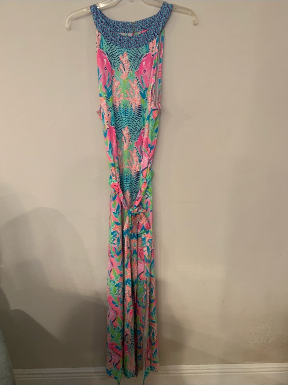 Lilly Pulitzer Vibrant Print Maxi Dress Side Slit Print Belt Tie XL